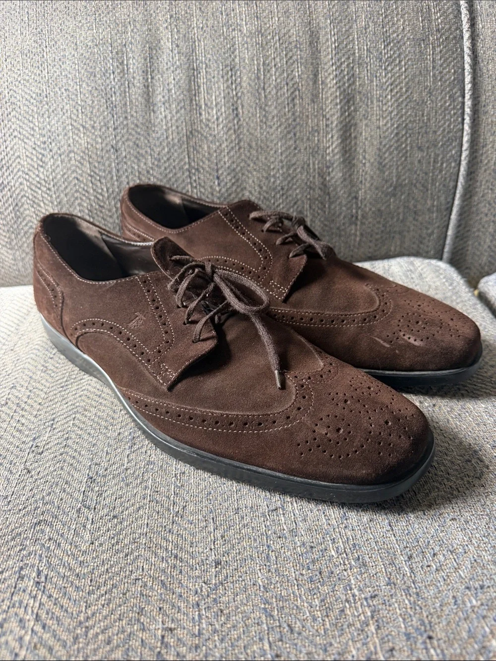 TOD'S Men’s Dark brown Leather Suede Lace Up Wingtip Brogue Derby Size: 10
